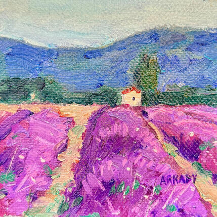 Pintura cabanon au milieu des champs de lavande por Arkady | Pintura