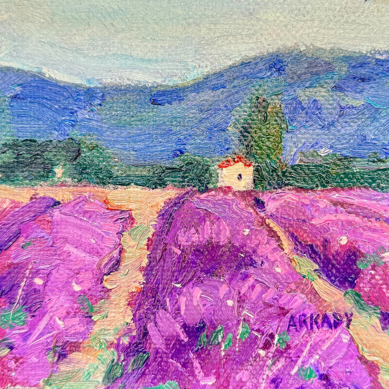 Pintura cabanon au milieu des champs de lavande por Arkady | Pintura Figurativo Aceite