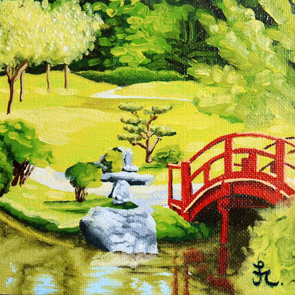 Gemälde Jardin japonais von Casteran Florian | Gemälde Figurativ Öl Architektur, Landschaften, Natur