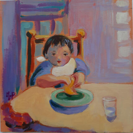 Peinture La crêpe par Molénat-Ponté | Tableau Impressionnisme Acrylique Enfant