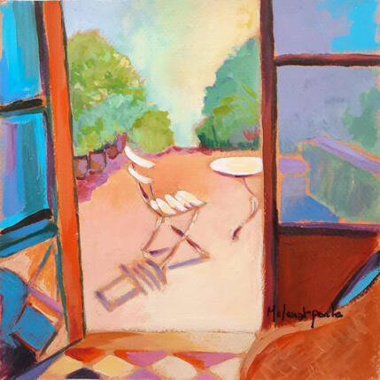 Peinture La terrasse où chante l'été par Molénat-Ponté | Tableau Impressionnisme Acrylique Scènes de vie
