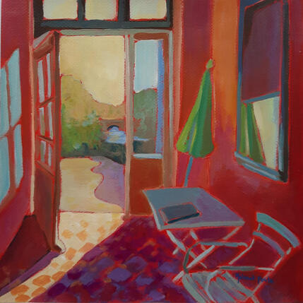 Peinture Dans la fraîcheur du couloir par Molénat-Ponté | Tableau Impressionnisme Acrylique Scènes de vie