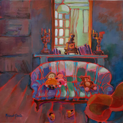 Peinture Le vieux sofa des enfances silencieuses par Molénat-Ponté | Tableau Impressionnisme Acrylique Natures mortes, Scènes de vie