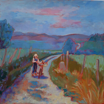 Peinture Fin de promenade par Molénat-Ponté | Tableau Impressionnisme Acrylique Paysages, Scènes de vie