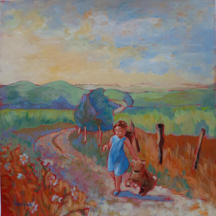 Peinture les deux compagnons du matin clair par Molénat-Ponté | Tableau Impressionnisme Acrylique Paysages, Scènes de vie