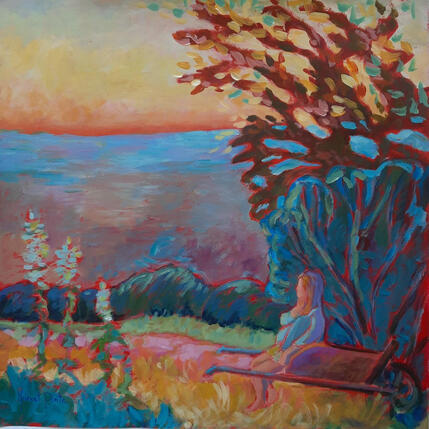 Peinture La fin du jour dans la brouette par Molénat-Ponté | Tableau Impressionnisme Acrylique Paysages, Scènes de vie