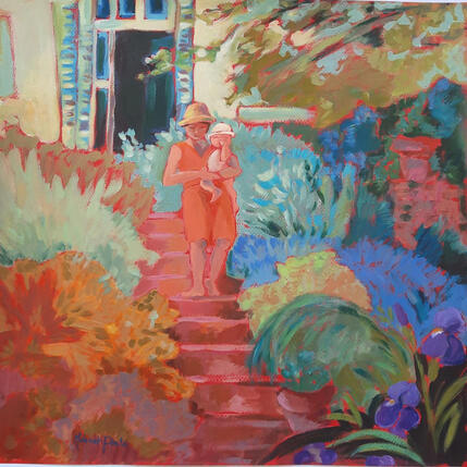 Peinture La descente vers le jardin doré par Molénat-Ponté | Tableau Impressionnisme Acrylique Paysages, Scènes de vie