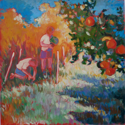 Peinture Une récolte abondante par Molénat-Ponté | Tableau Impressionnisme Acrylique Nature, Scènes de vie