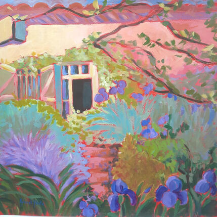 Peinture Les iris dans le passage des heures bleus par Molénat-Ponté | Tableau Impressionnisme Acrylique Nature
