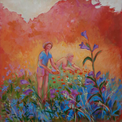 Peinture Le jardin qui offre ses couleurs par Molénat-Ponté | Tableau Impressionnisme Acrylique Nature, Paysages