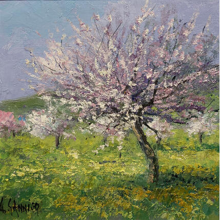 Painting Pommiers en fleurs by Sannier Daniel | Painting Impressionism Oil Landscapes