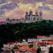 Peinture Fourvière au crépuscule par Arkady | Tableau Figuratif Urbain Huile