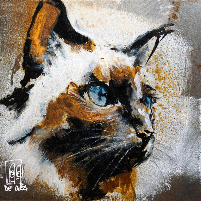 Painting Les yeux bleus by De Géa Olivier | Painting Figurative Animals Metal