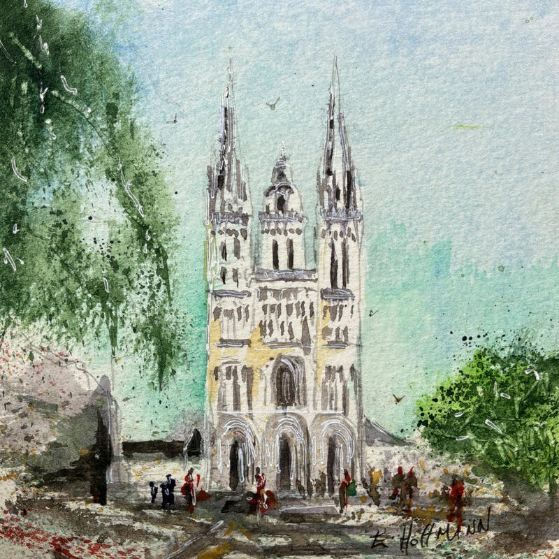 Pintura Angers St Maurice nouvelles arches por Hoffmann Elisabeth | Pintura Figurativo Urbano Acuarela