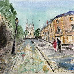 Painting Angers St Maurice la montée  by Hoffmann Elisabeth | Painting Figurative Watercolor Pop icons, Urban