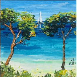 Peinture Symétrie méditerranéenne. par Rey Ewa | Tableau Figuratif Acrylique Paysages