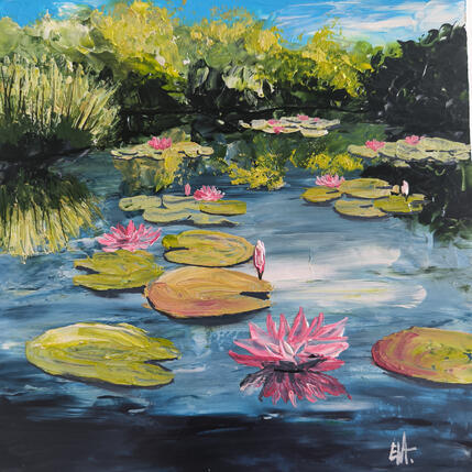 Peinture Poésie de l' étang. par Rey Ewa | Tableau
