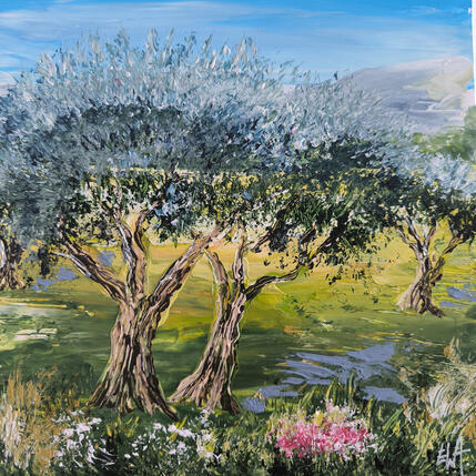 Peinture Les oliviers de Provence. par Rey Ewa | Tableau
