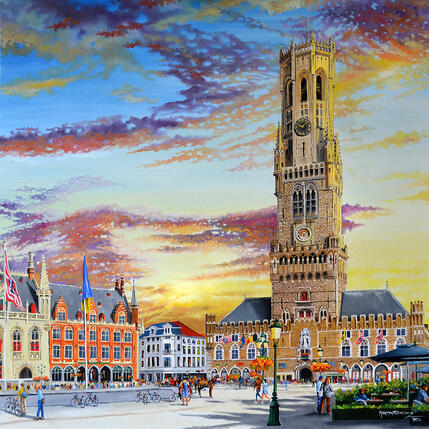 Painting The Belfrey of Bruges by Rodriguez Rio Martin | Painting Figurative Oil Urban