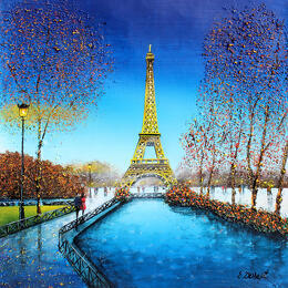Peinture La nuit de la Tour Eiffel par Dessapt Elika | Tableau Impressionnisme Acrylique, Sable