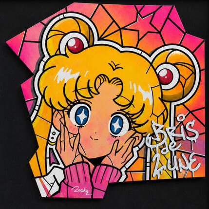 Gemälde Bris de lune von Rocky Chaplin | Gemälde Pop-Art Acryl Kinder, Pop-Ikonen