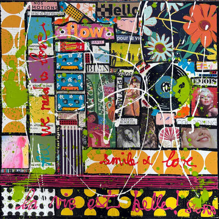 Pintura Smile and love por Costa Sophie | Pintura Pop art Acrílico, Collage, Supraciclaje