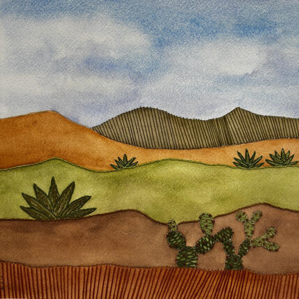 Painting Layered Landscape by Vazquez Laila | Painting Subject matter Textile, Watercolor