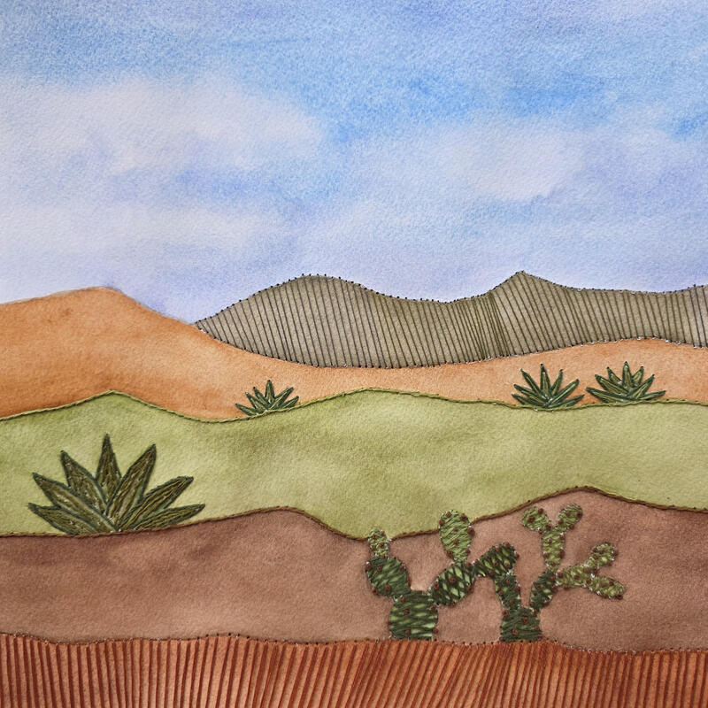 Painting Layered Landscape by Vazquez Laila | Painting Subject matter Watercolor Textile