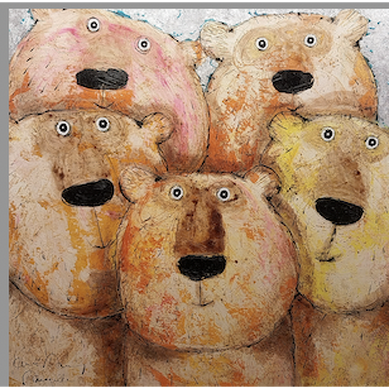 Peinture Selfie for five par Maury Hervé | Tableau Art Singulier Animaux Acrylique Encre