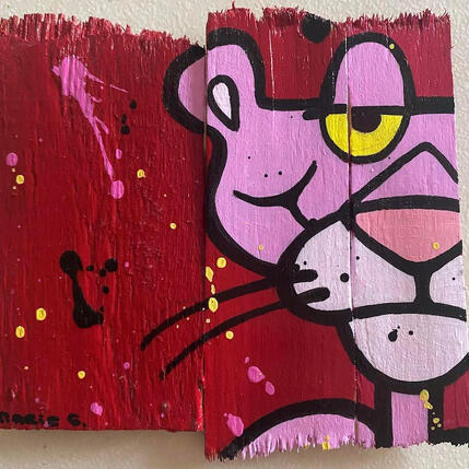 Painting Panthère rose by Marie G. | Painting Pop-art Acrylic, Wood Pop icons