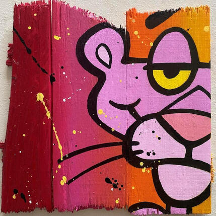 Painting Panthère rose by Marie G. | Painting Pop-art Acrylic, Wood Pop icons