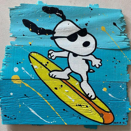 Painting Surfing the wave by Marie G.  | Painting Pop-art Acrylic, Wood Pop icons