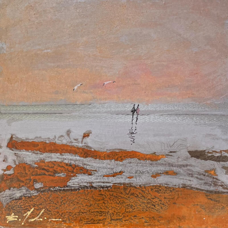 Peinture Soir à la plage par Mahieu Bertrand | Tableau Figuratif Paysages Métal
