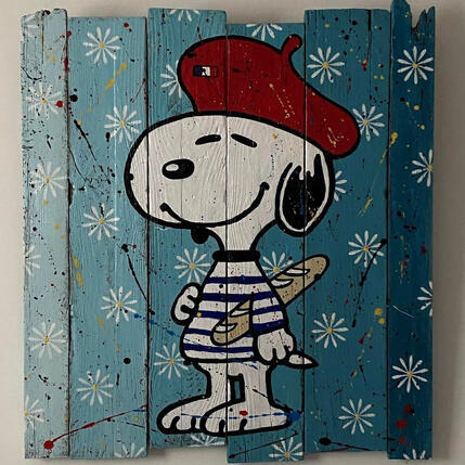 Gemälde 80x80 Snoopy Made in France von Marie G. | Gemälde Pop-Art Acryl, Holz Pop-Ikonen