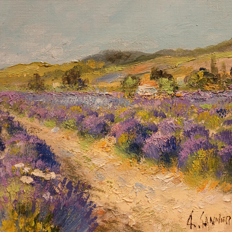 Painting Chemin dans les lavandes by Sannier Daniel | Painting Impressionism Landscapes Oil