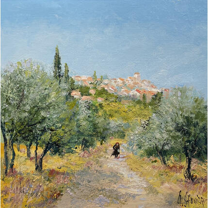 Painting Chemin au milieu des oliviers by Sannier Daniel | Painting Impressionism Oil Landscapes