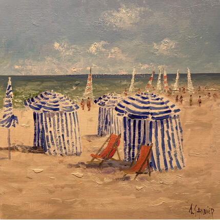 Painting Parasols à Trouville by Sannier Daniel | Painting Impressionism Oil Landscapes