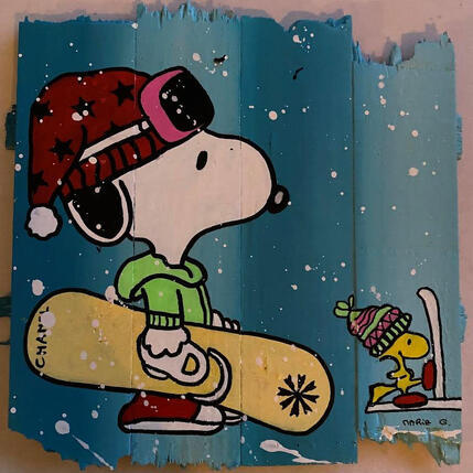 Painting F3 Snow et ski by Marie G.  | Painting Pop-art Acrylic, Wood Pop icons