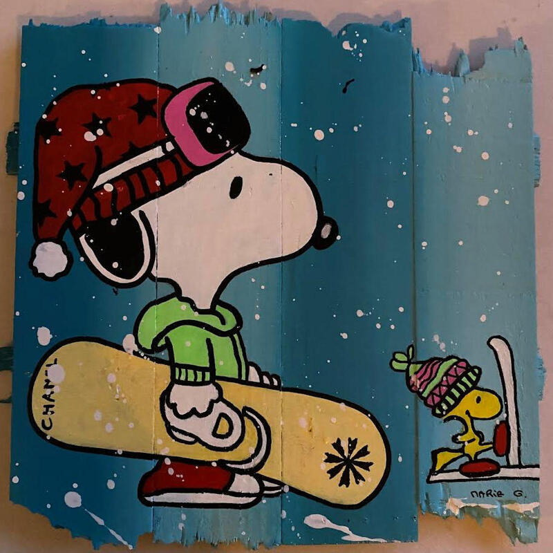 Painting F3 Snow et ski by Marie G. | Painting Pop-art Pop icons Wood Acrylic