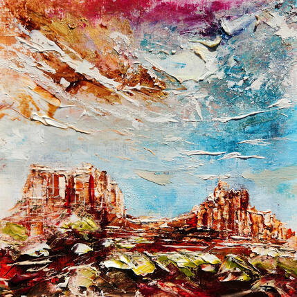 Painting Courthouse-Butte-and-Bell-Rock by Reymond Pierre | Painting Figurative Oil Landscapes