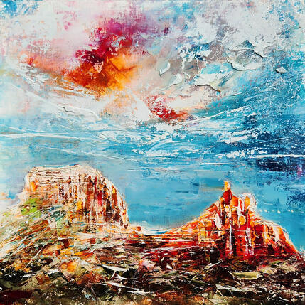 Painting Counterhouse Butte and Bell rock 3 by Reymond Pierre | Painting Figurative Oil Landscapes