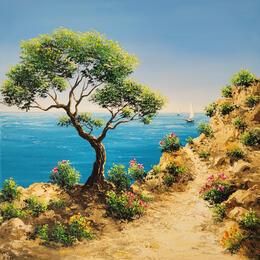Painting Randonnée de l'évasion by Blandin Magali | Painting Figurative Oil Landscapes