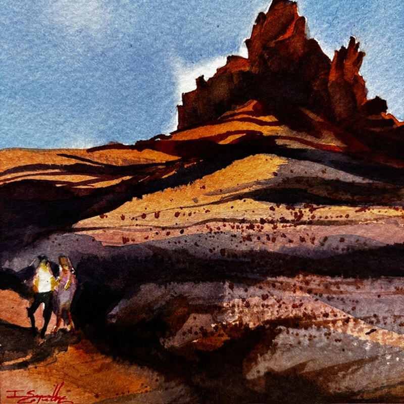Painting Sedona 357 by Seruch Capouillez Isabelle | Painting Figurative Urban Watercolor