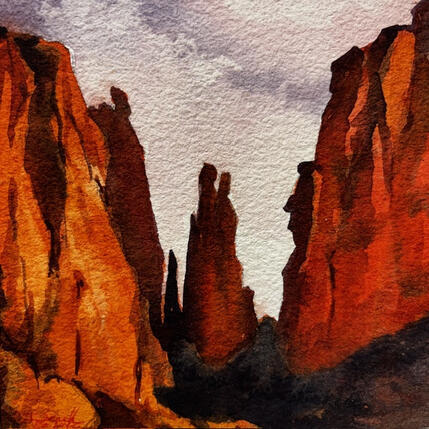 Painting Sedona 356 by Seruch Capouillez Isabelle | Painting Figurative Watercolor Urban