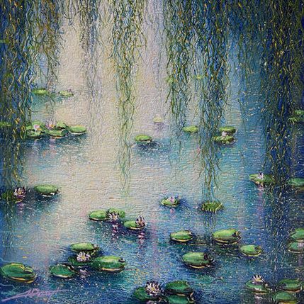 Painting Lumière sur l'étang by Dessapt Alan | Painting Figurative Acrylic, Oil Urban