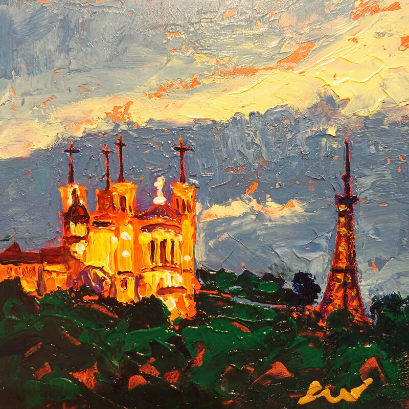 Peinture Lumières de Fourvière par Sheremet Ion | Tableau