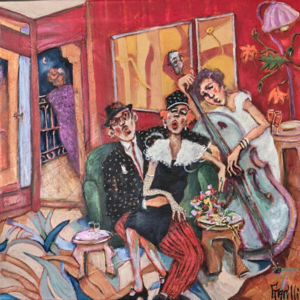 Painting A sweet musical evening by Garilli Nicole | Painting Figurative Acrylic, Charcoal Life style