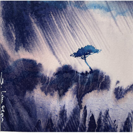Peinture Averse au Laos par Langeron Stéphane | Tableau Figuratif Aquarelle Paysages
