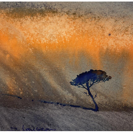 Peinture Le pin au crépuscule par Langeron Stéphane | Tableau Figuratif Aquarelle Paysages