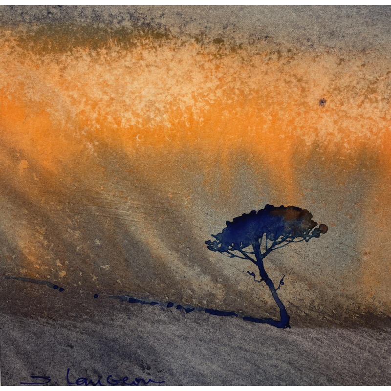 Peinture Le pin au crépuscule par Langeron Stéphane | Tableau Figuratif Paysages Aquarelle